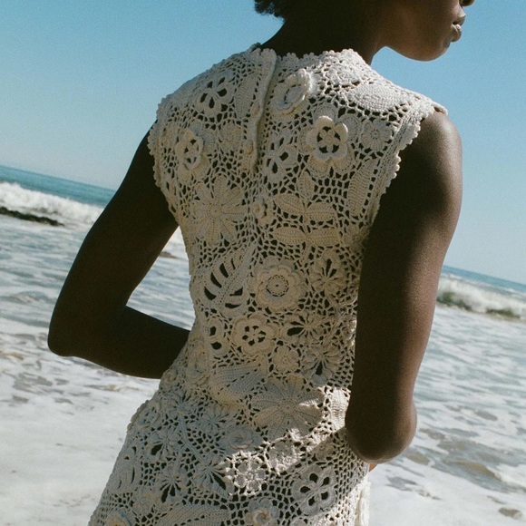 DOEN Annalisa Hand Crocheted Floral Mini Dress Off White Pearl NEW with tags - Picture 8 of 8